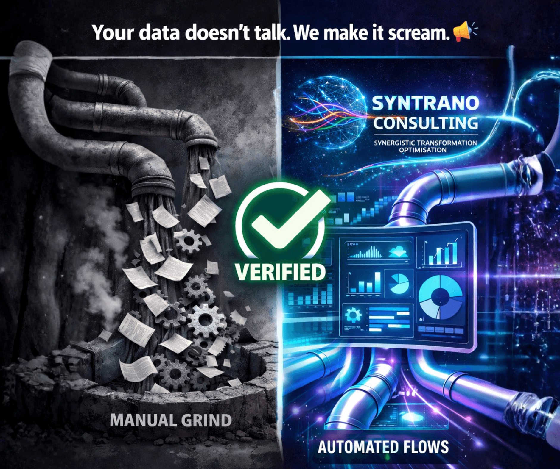 Manual business workflows vs automated digital dashboard for Syntrano Consulting